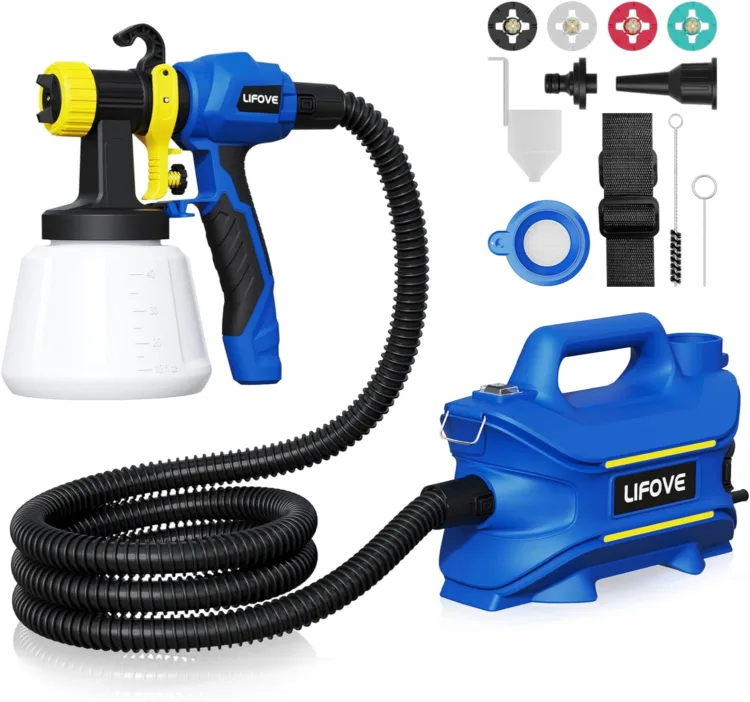 Paint Sprayer 800W HVLP Electric Spray Paint Gun with 40 Fl Oz Container, 6.5FT Air Hose, 4 Nozzles & 3 Patterns, Easy to Clean, Suitable for Furniture, House, Fence, Walls, Etc. LF807