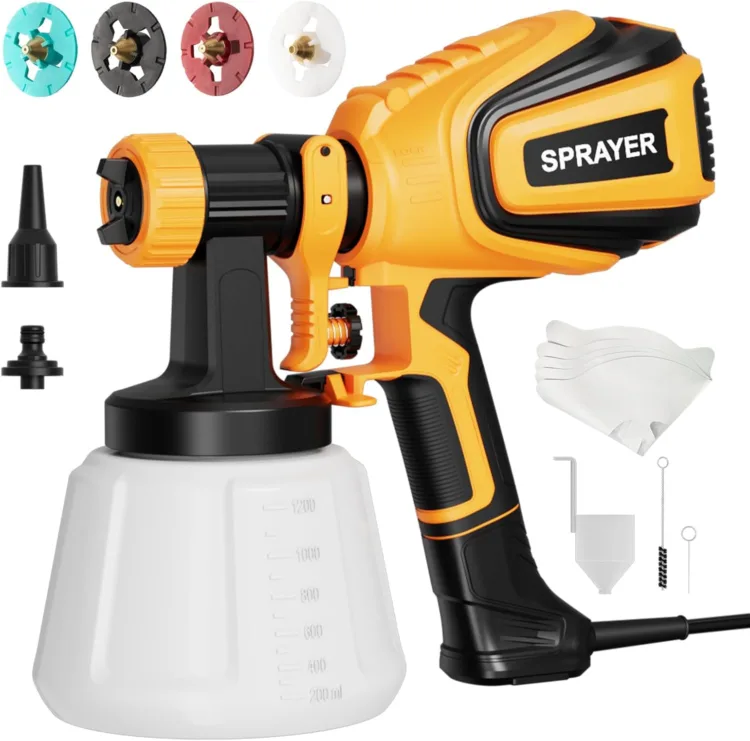 VONFORN Paint Sprayer, 700W HVLP Spray Gun with Cleaning & Blowing Joints, 4 Nozzles and 3 Patterns, Easy to Clean, for Furniture, Cabinets, Fence,...